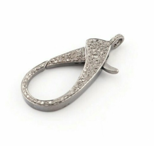 Pave Diamond Lobster Clasp 925 Silver Lobster Claw Clasp Findings Clasp Lock RT7 - Picture 3 of 12