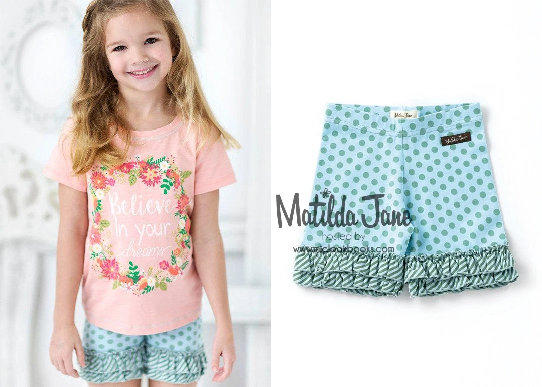 Matilda Jane Tall Tales Shorties Shorts Girls Blue Polk-a-Dot Size 2