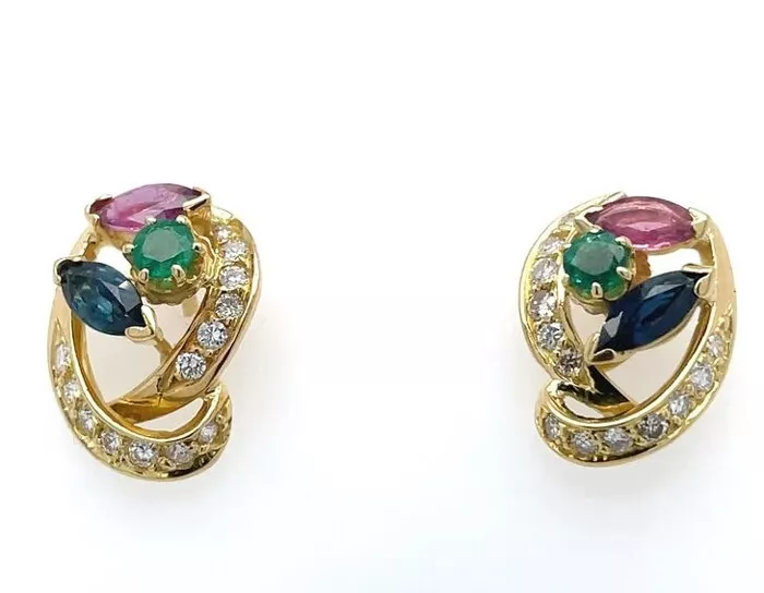 Ruby emerald gold on sale earrings