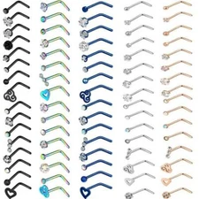 16pcs/lot CZ Surgical Steel Nose Rings L Shaped Stud Body Piercing Jewelry 20G