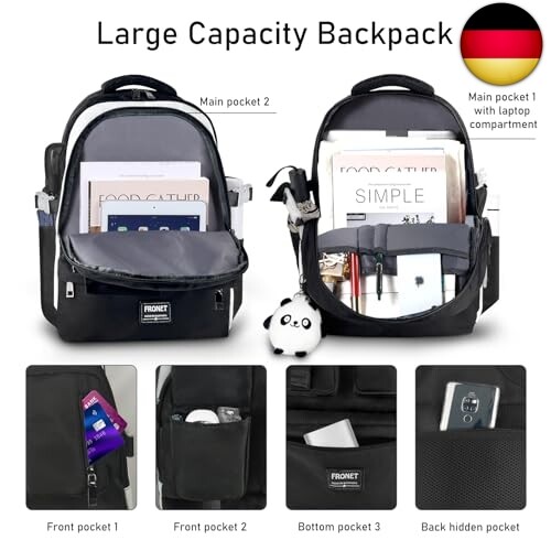 FRONET Schulrucksack Mädchen Teenager Rucksack Tagesrucksack Damen 16 Zoll - Bild 3 von 6