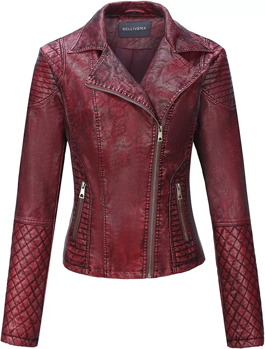Bellivera Womens Faux Leather Casual Short Jacket Fall and Winter