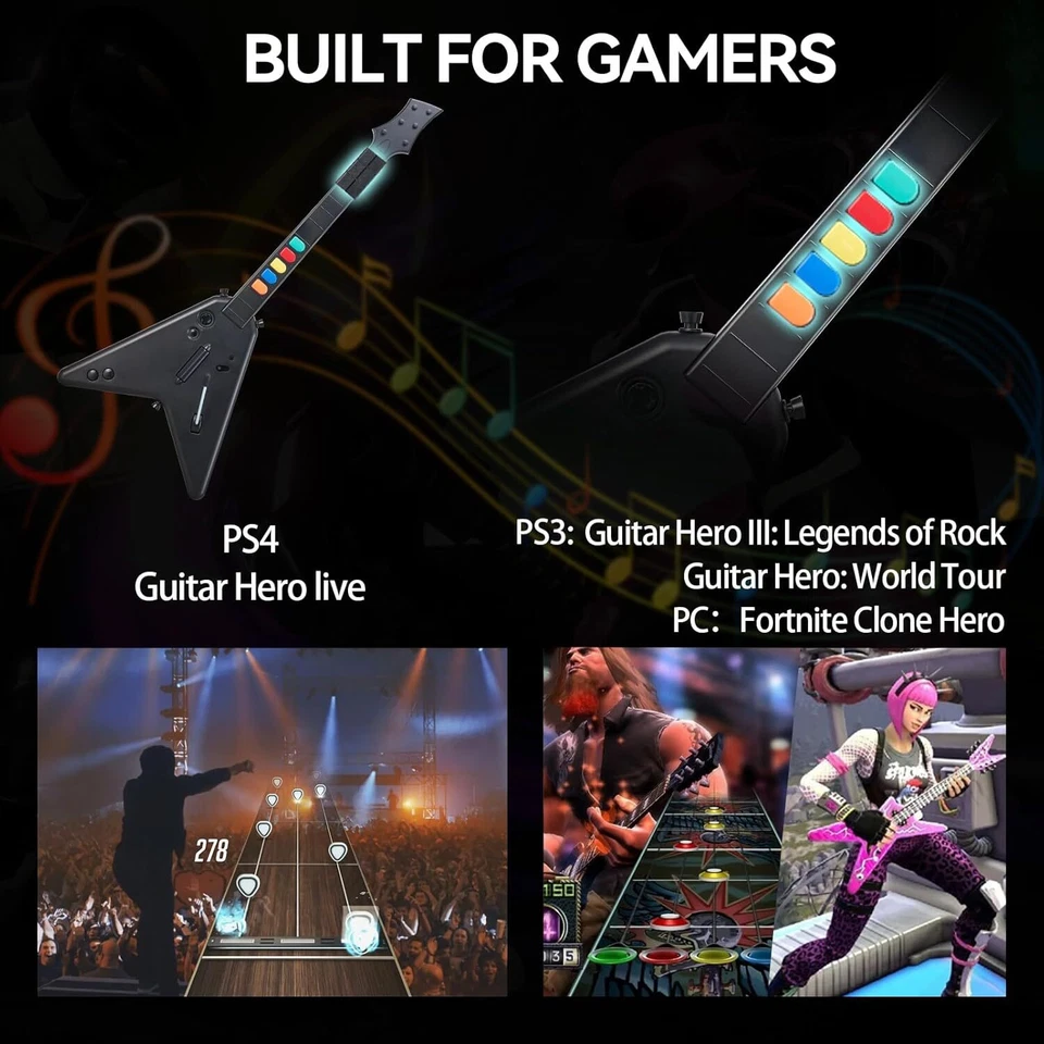 Controlador de guitarra inalámbrico para juegos DOYO para PS4 PS3 PC Guitar Hero Clone Hero Foto 3 de 4