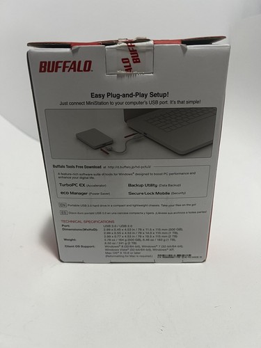 Buffalo Mini Station Ultra-Portable HD-PCFU3 USB 3.0 Hard Drive 500GB Open Box - Photo 2/9