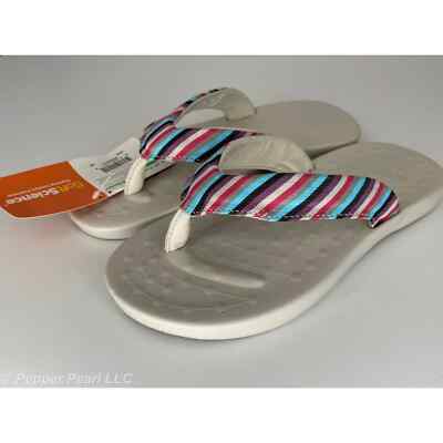 Flip Flop Thong Sandal Women's Size 8 White Violet Gray Stripe Soft Science Foam