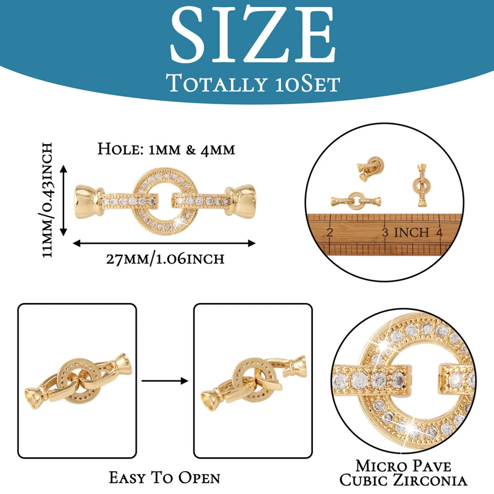 10sets Cubic Zirconia Fold Over Clasps 27x11mm Brass Metal Jewelry Connector - Image 2 of 4