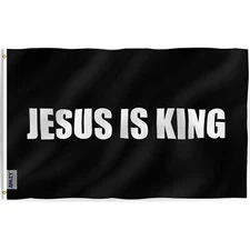 Anley Fly Breeze 3x5 Foot Jesus is King Flag - White Christian Flags Black