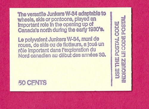 Canadá 1976 50c folleto de avión Junkers W-34 - panel SG693c - montado sin montar o nunca montado - Imagen 2 de 3