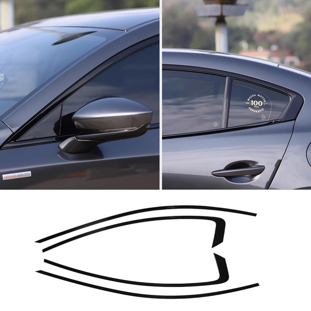 For 19-2024 Mazda 3 Upper Window strip Sill Molding Cover Steel Glossy Black 2X
