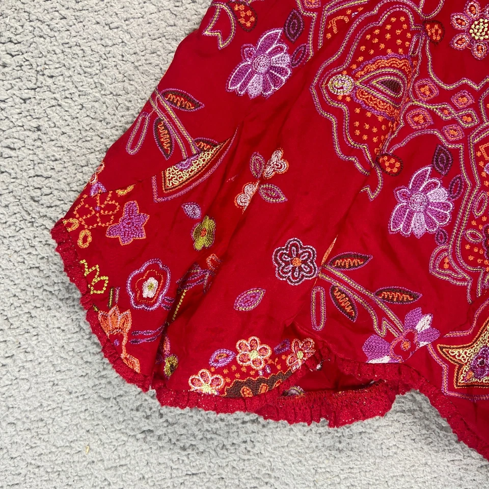 ECI New York Size 14 Embroidered Red 100% Silk Aline Godet Flared Hem Skirt $148 - Image 3 of 4