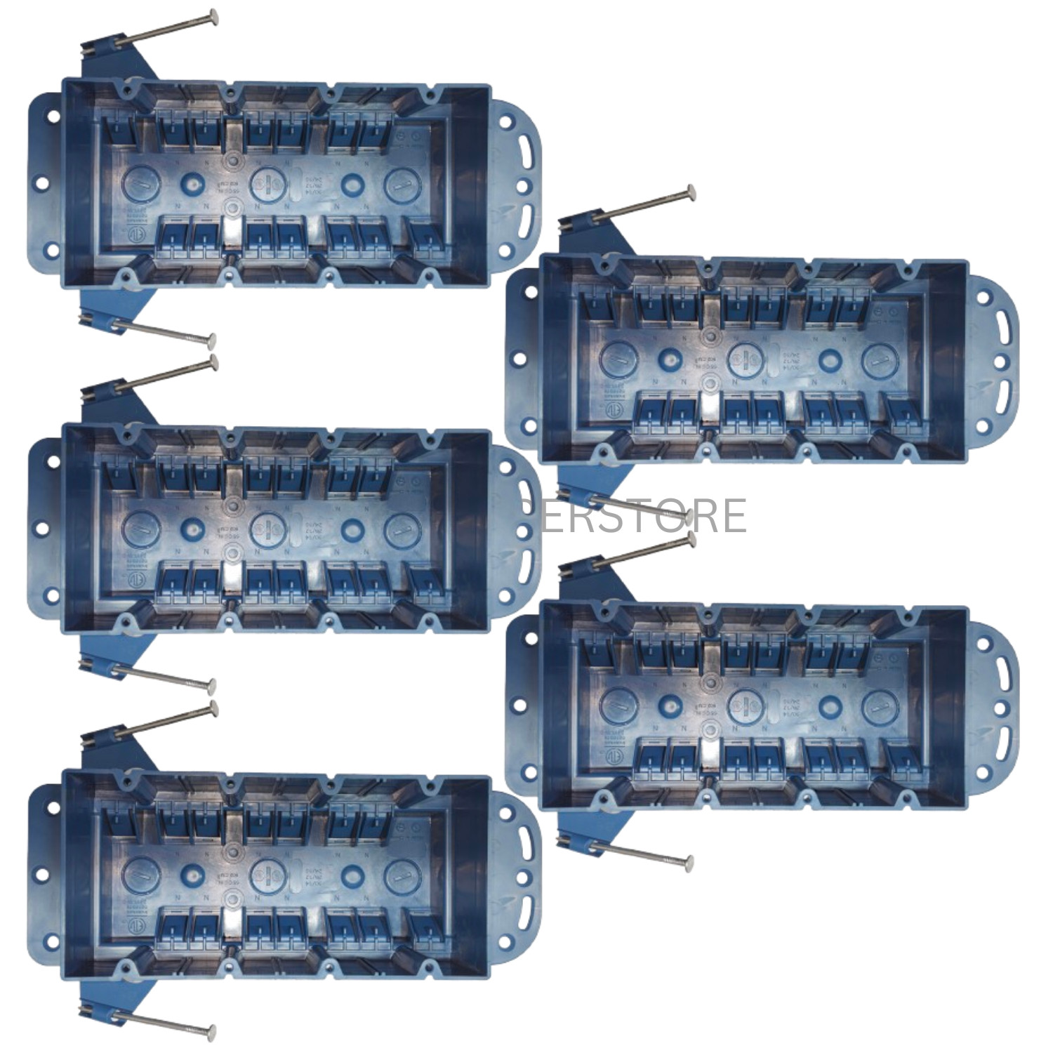 5-Pack 4-Gang New Work ETL Electrical Outlet & Switch Boxes 55 Cu In Blue