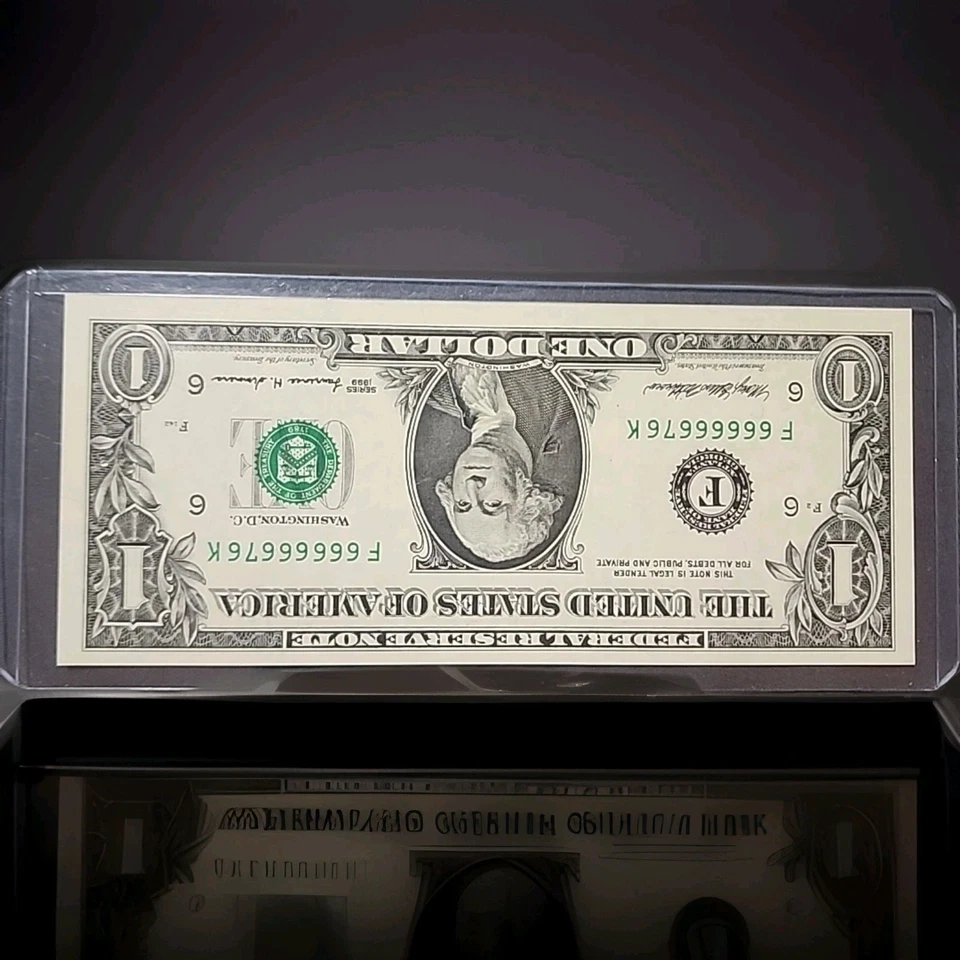 ☆BU Mint State☆ 1999 One Dollar Bill Fancy Serial Number F66666676K☆Very Rare☆ - Image 3 of 4