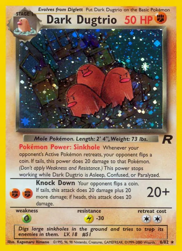 Dark Dugtrio - 6/82 - Pokemon Team Rocket Unlimited Holo Rare Card WOTC NM