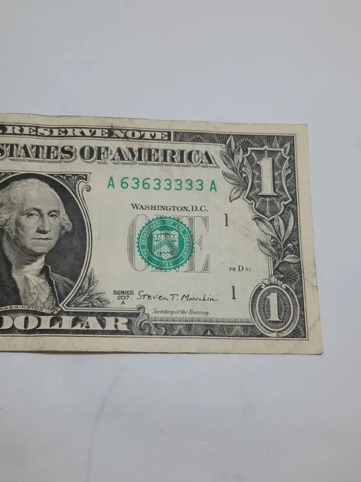 2017A $1 A BOSTON BEP A-A BLOCK BINARY WITH 5 3's  REPEATER(A636333333A) - Image 3 of 4