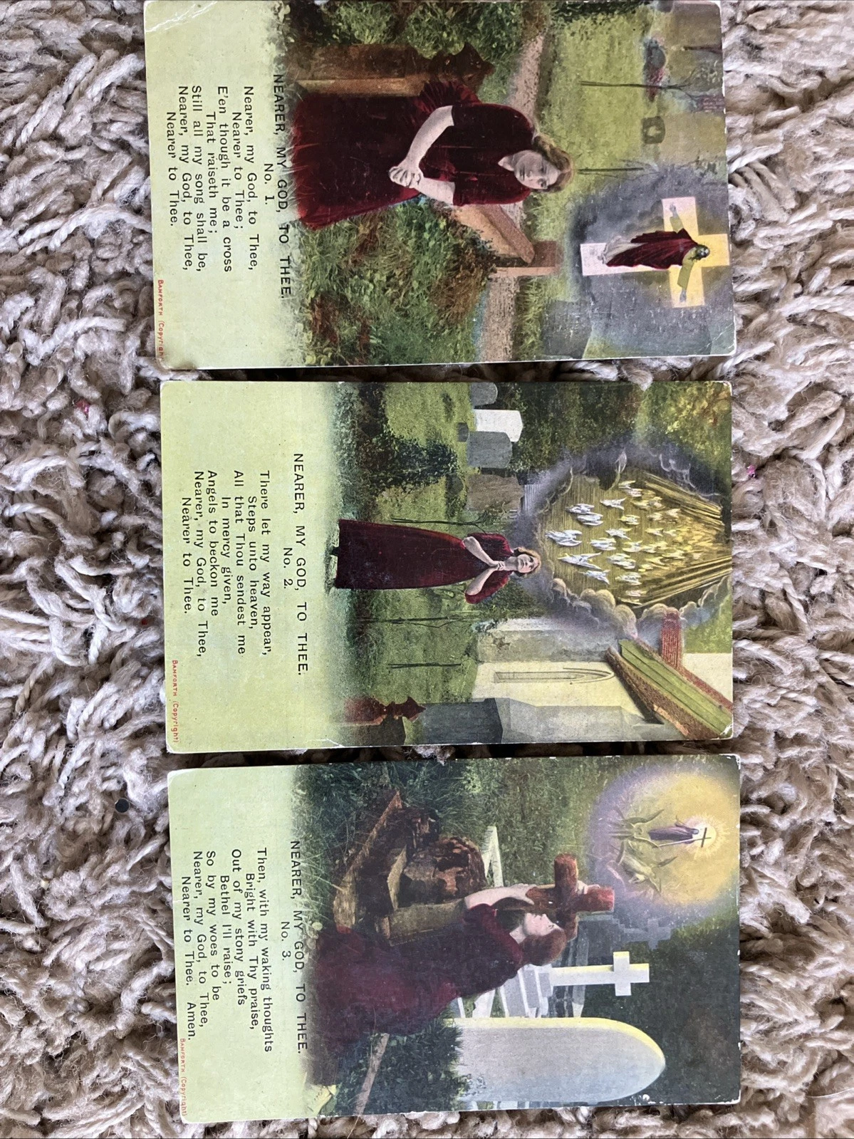 Set Of 3 WW1 Religious Postcards “Nearer My God To Thee”