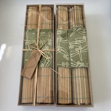 Two Sets Of Two (four) Bamboo Placemats And Napkins