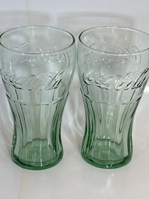 2 Libbey Coca-Cola Heavy Green Glass Tumblers 16oz. Genuine Glass by Coca Comp. 