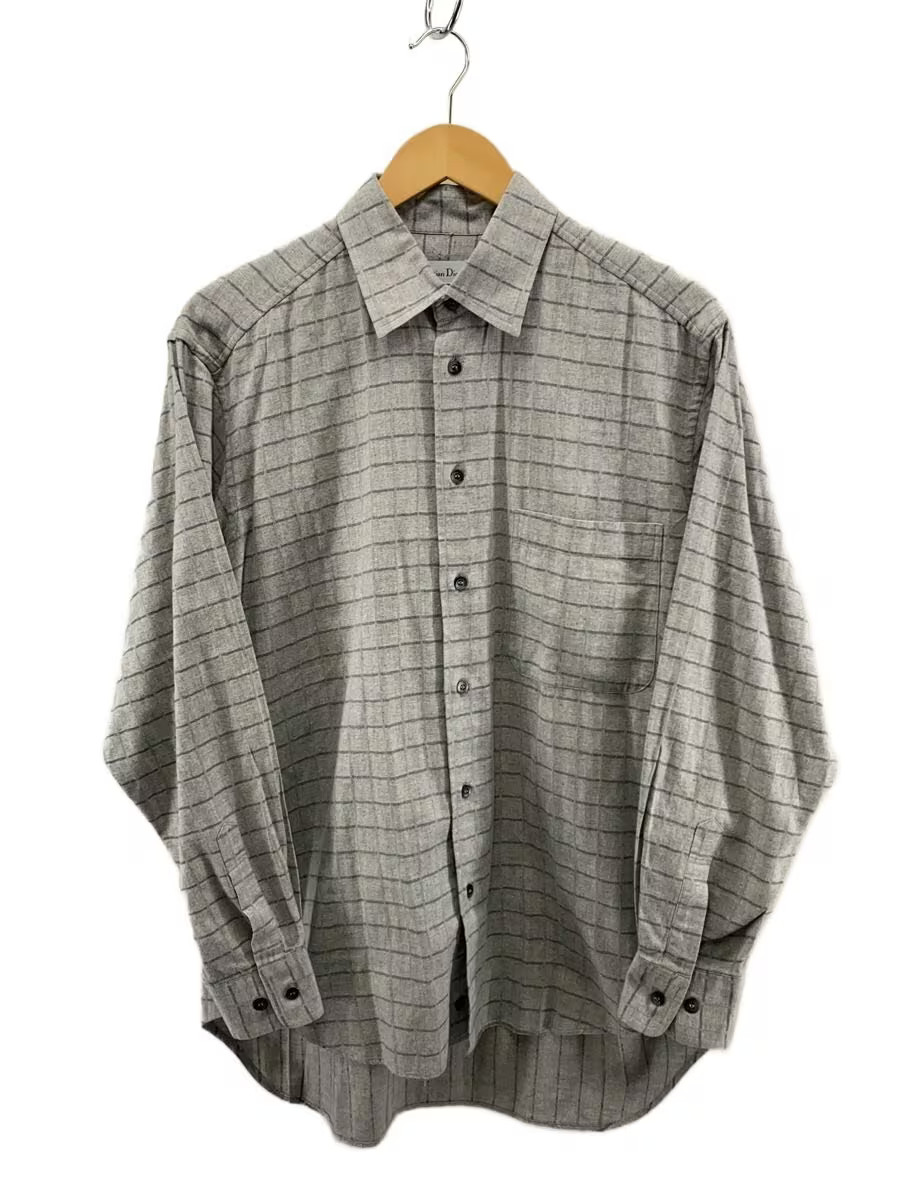 Christian Dior Long Sleeve Shirt, Large, Cotton, Gray, Solid Color