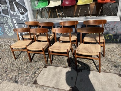 6xHans Wegner Stühle original Carl Hansen Korbgeflecht / Teak Holz   