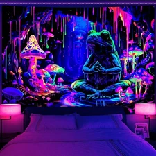Blacklight UV Reactive Tapestry Trippy Neon Wall Hanging Glow in Dark Art Decor
