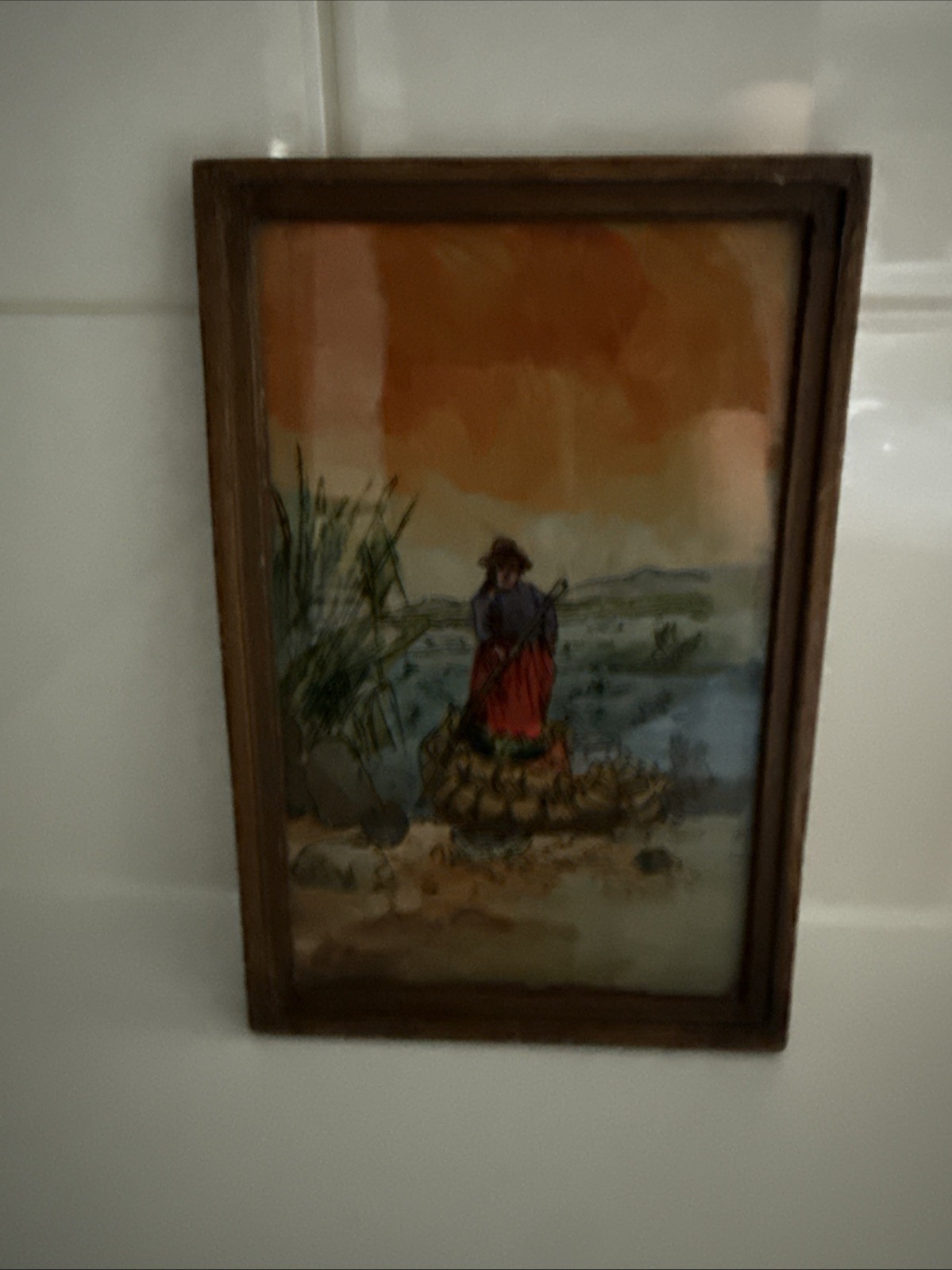 Vintage Reverse Glass Small Painting 7” X 4.5”