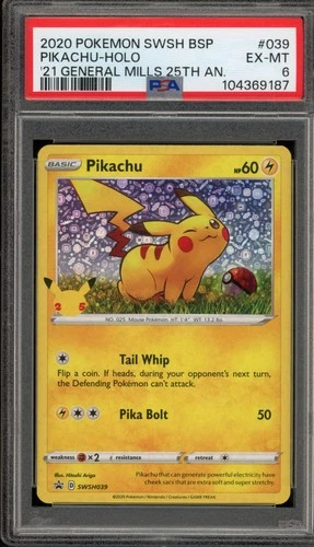 Pokemon Pikachu 2021 General Mills 25th Anniversary Holo Promo SWSH039 PSA 6