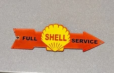 VINTAGE 15” SHELL SERVICE ARROW PORCELAIN SIGN CAR GAS OIL TRUCK MOTORCYCLE