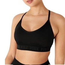 PINK by Victoria's Secret Black Seamless V-Neck Sports Bra Racerback Logo