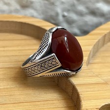 Red Garnet Ring Handmade Real Oxidized 925 Sterling Silver Beautiful Men's Ring