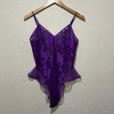 Vintage Victoria s Secret purple floral mesh design bodysuit lingerie small