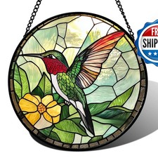 AMDERVEN Hummingbird Stained Glass Window Hanging Suncatcher 12"