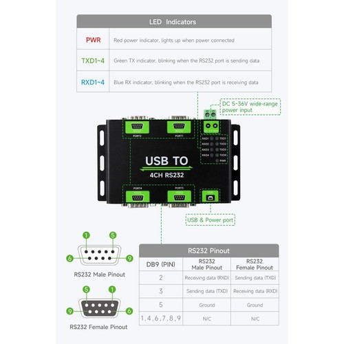 Convertisseur Industriel Isolé USB Vers 4CH RS232 Adaptateur USB Vers Série5631 - Afbeelding 9 van 10
