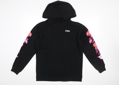 Victoria's Secret PINK Damen Pullover Hoodie schwarz Blumenärmel Gr. S