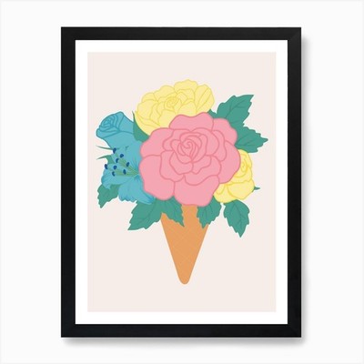 Pastell Eis mit Rosen Kunstdruck gerahmt Wandbild Poster Leinwanddruck Bild