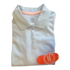School Uniform Girls Long Sleeve Polo Shirt Wonder Nation Light Blue M 7-8 New