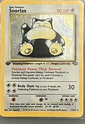 Pokémon Snorlax Jungle Holo 1st Edition 11/64 Rare 1999 mint center for grading