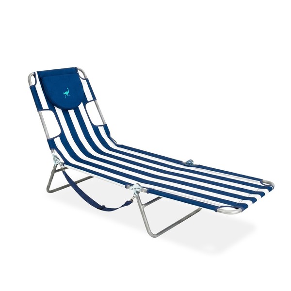 Chaise Lounge de avestruz, silla de bronceado de playa para acampar piscina, rayas azules