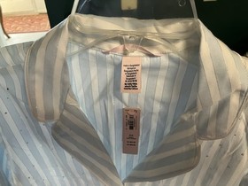VICTORIA'S SECRET Pajama Set Soft Sky Stripes Blue Cotton Modal TOP M PANTS XS