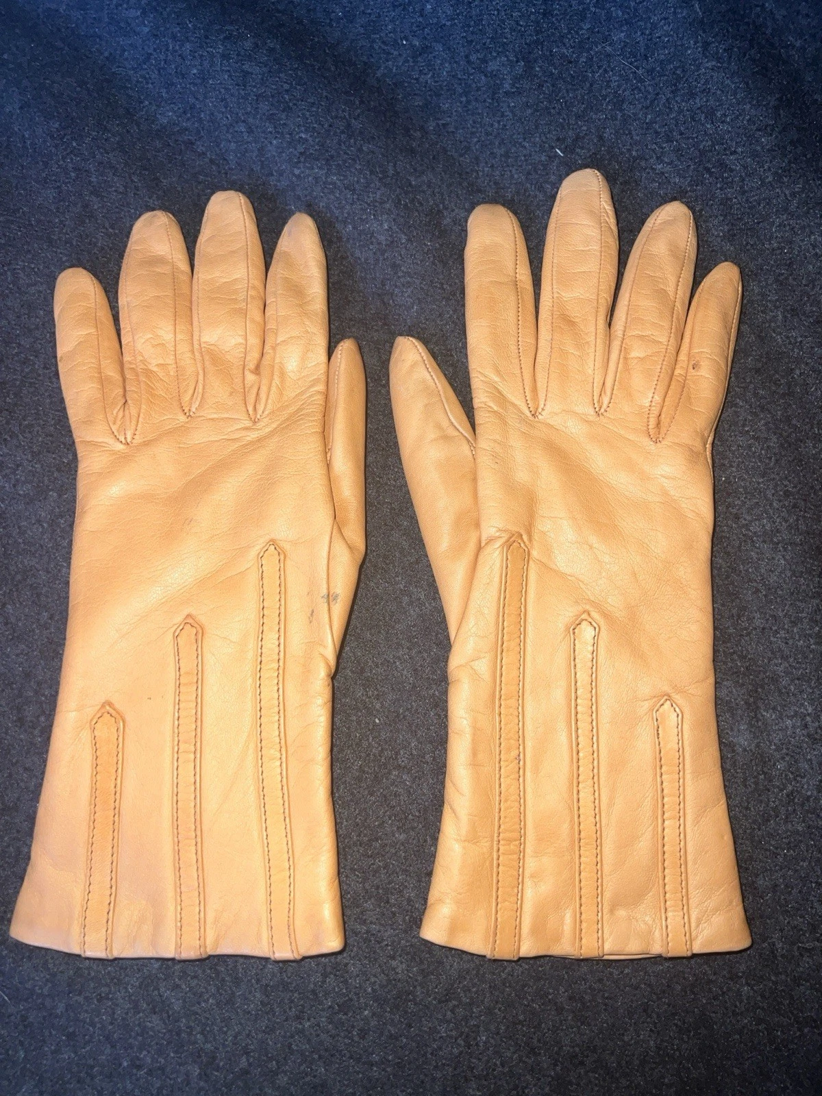 Leather Cashmere Women Gloves Size 7 Orange Super Soft Leather