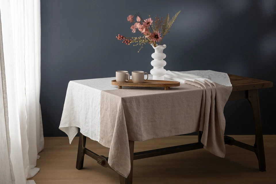 60x84 inch Rectangular Linen Tablecloth Natural Flax Table Cover - Image 3 of 4