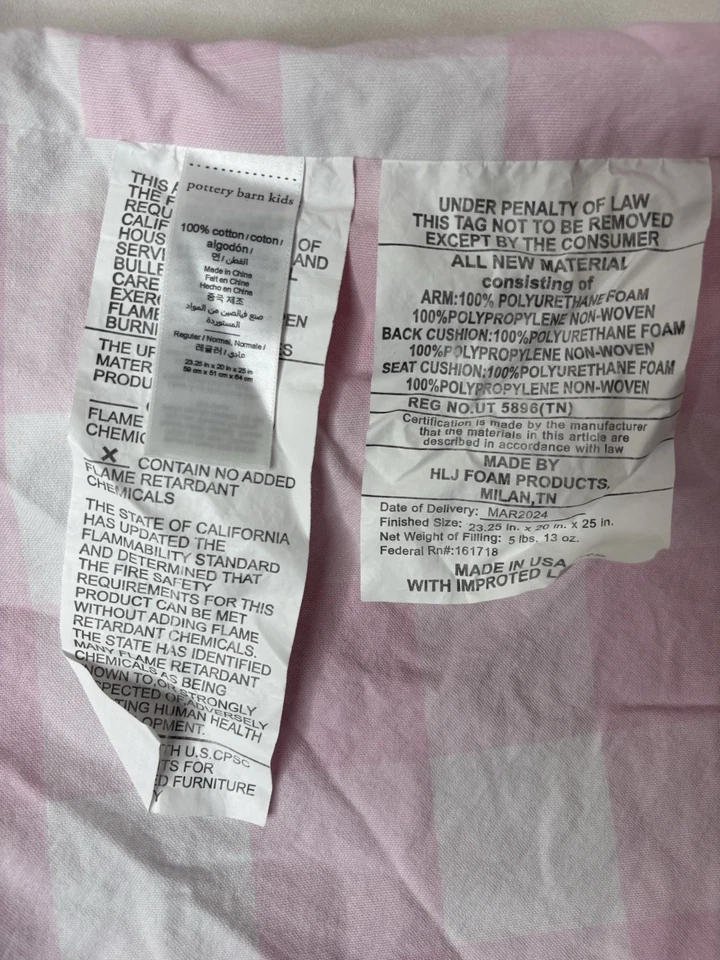 Cubierta Pottery Barn Kids Size Anywhere Chair Blush Buffalo Check “Porter” Foto 2 de 3