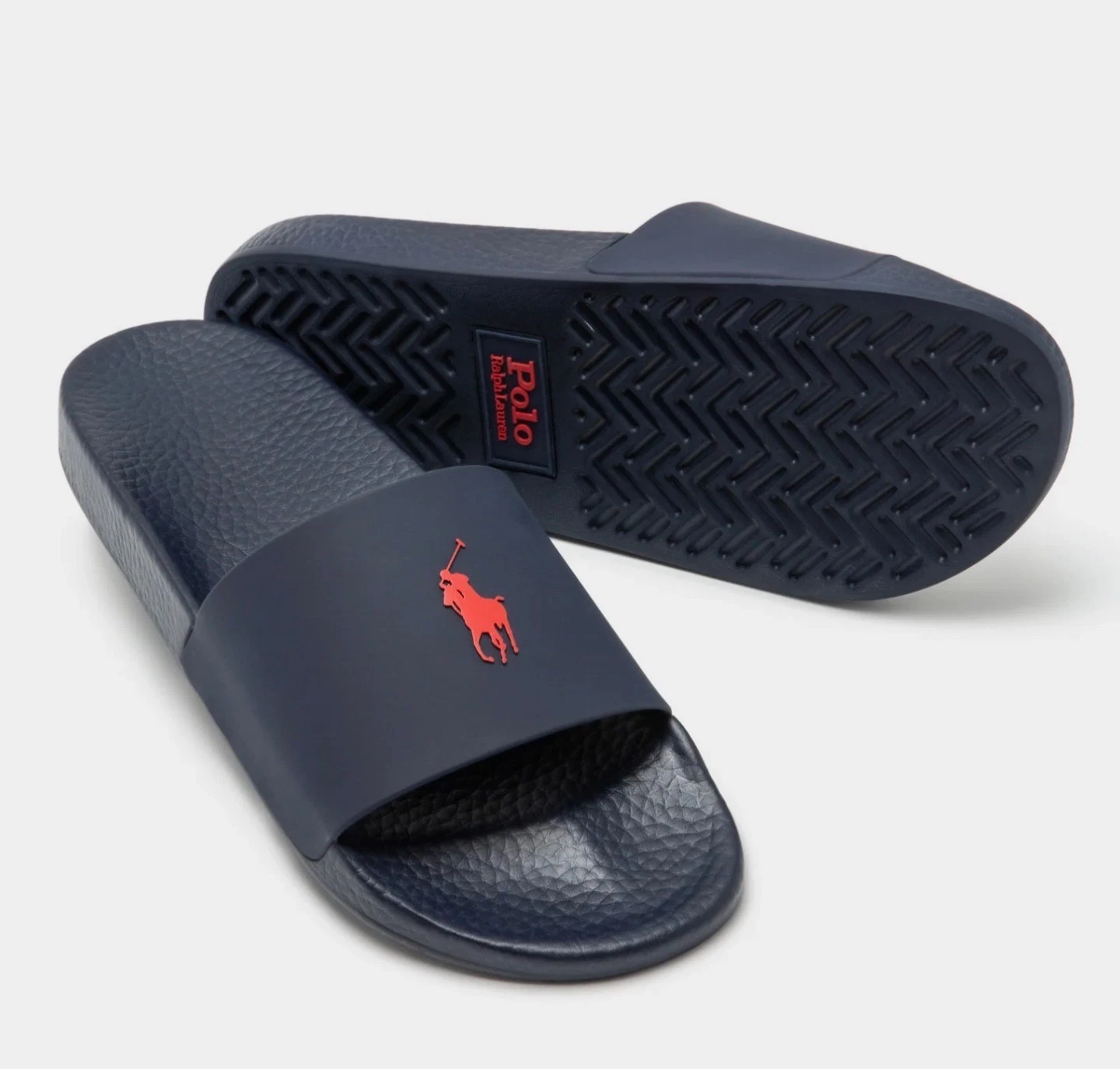 Polo Ralph Lauren Navy Blue with Red BIG PONY Slide Sandals - size 8-13
Opens in a new window or tab