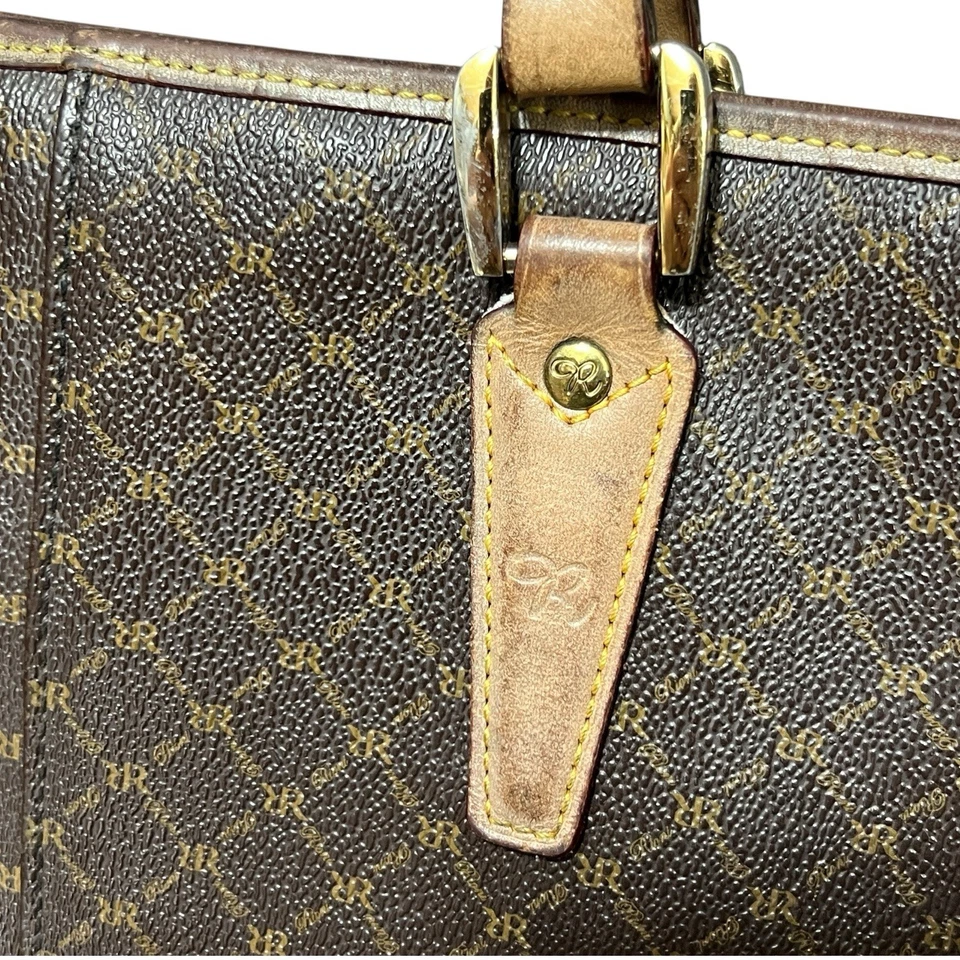 RIONI Large Tote Shopper Monogram Leather Coated Canvas Quiet Luxury Italy Brown - Image 4 of 4