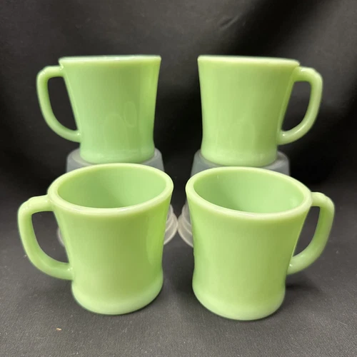 Set of 4 Vintage Fire King Jadeite D Handle Coffee Mugs Oven Ware