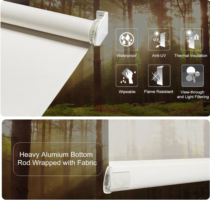 METechs White 5% Solar Mesh Roller Shades Manual Chain UV Protect Window Blind - Image 3 of 4