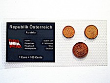&Ouml;sterreich  1 + 2 + 5 Cent  unc.  im Folienblister !!