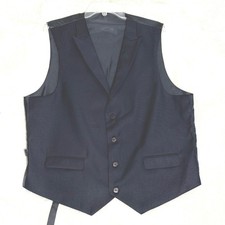 Mens Suit Vest Waistcoat L 45" Chest Navy Blue Notched Lapel Adjust Cinch Back