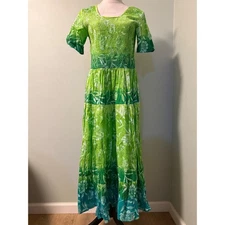 Fairy Ombre Floral Maxi Dress Smocked Tiered  Green S boho whimsi Y2K resortWear