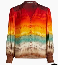 Alice + Olivia Serena Tie-Dye Blouson Top Long Sleeve Sz Small