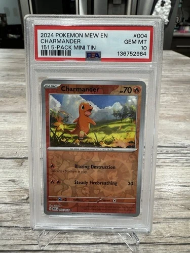 PSA 10 - CHARMANDER - 004/165 - POKEMON 151 COSTCO 5-PACK MINI TIN COSMO HOLO 3T